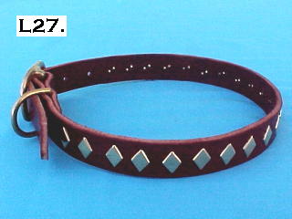 1" wide diamond spotted leather dog collar